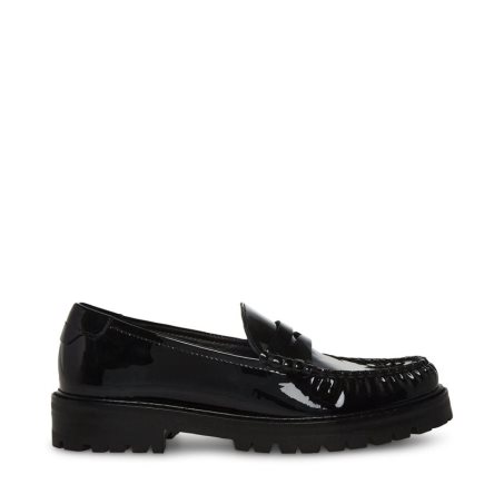 Black Steve Madden Madelyn Patent Women's Loafers | PH 4162ZBA